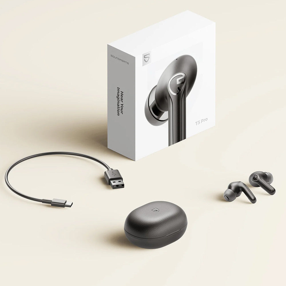 SoundPEATS T3 Pro ANC TWS Earbuds Bluetooth 5.4 Active Noise Cancelling Spatial Sound 28Hrs - T3 PRO BLACK